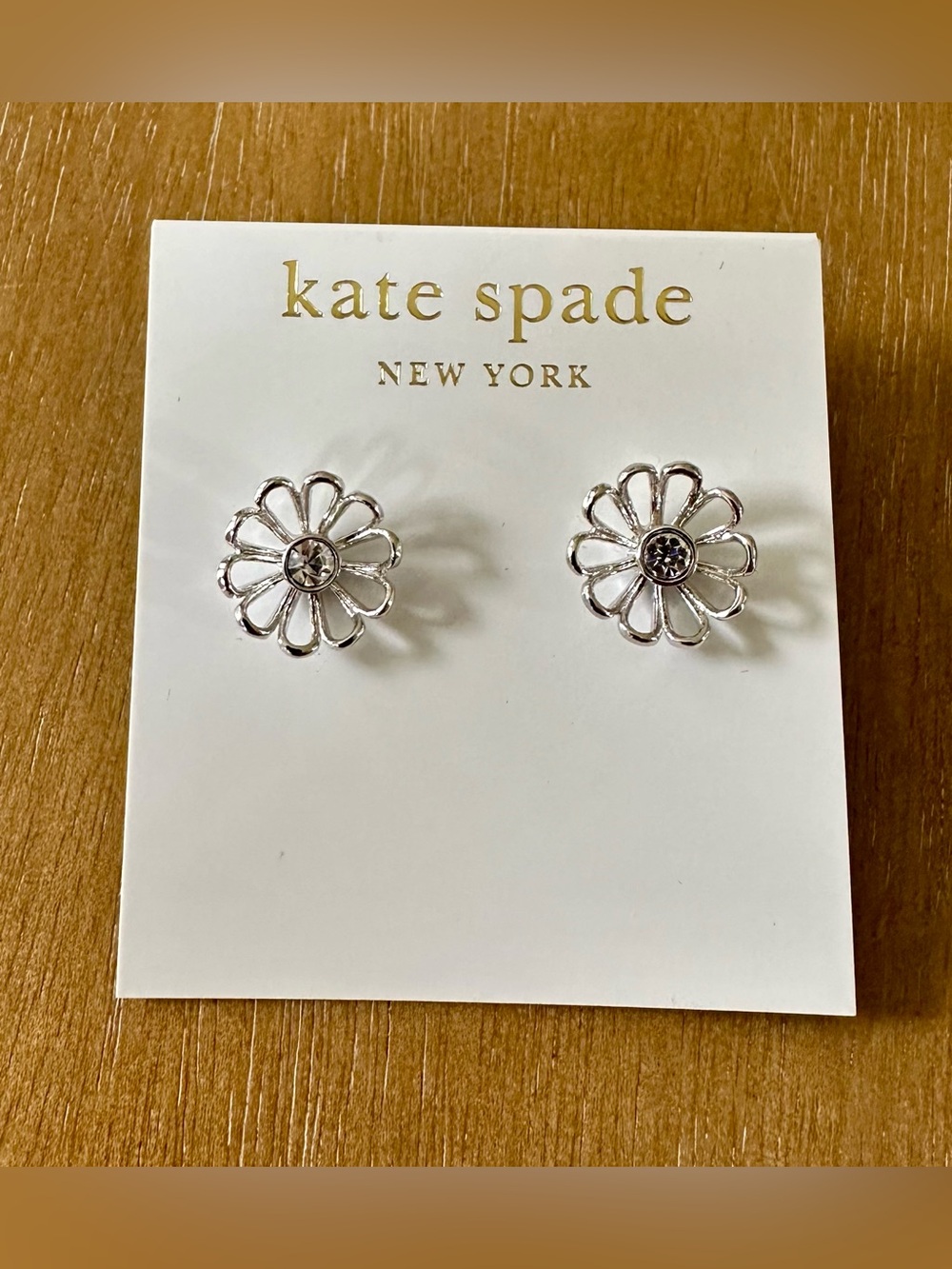 Kate Spade New York Daisy Flower Crystal Stud Earrings 14K gold filled NWT